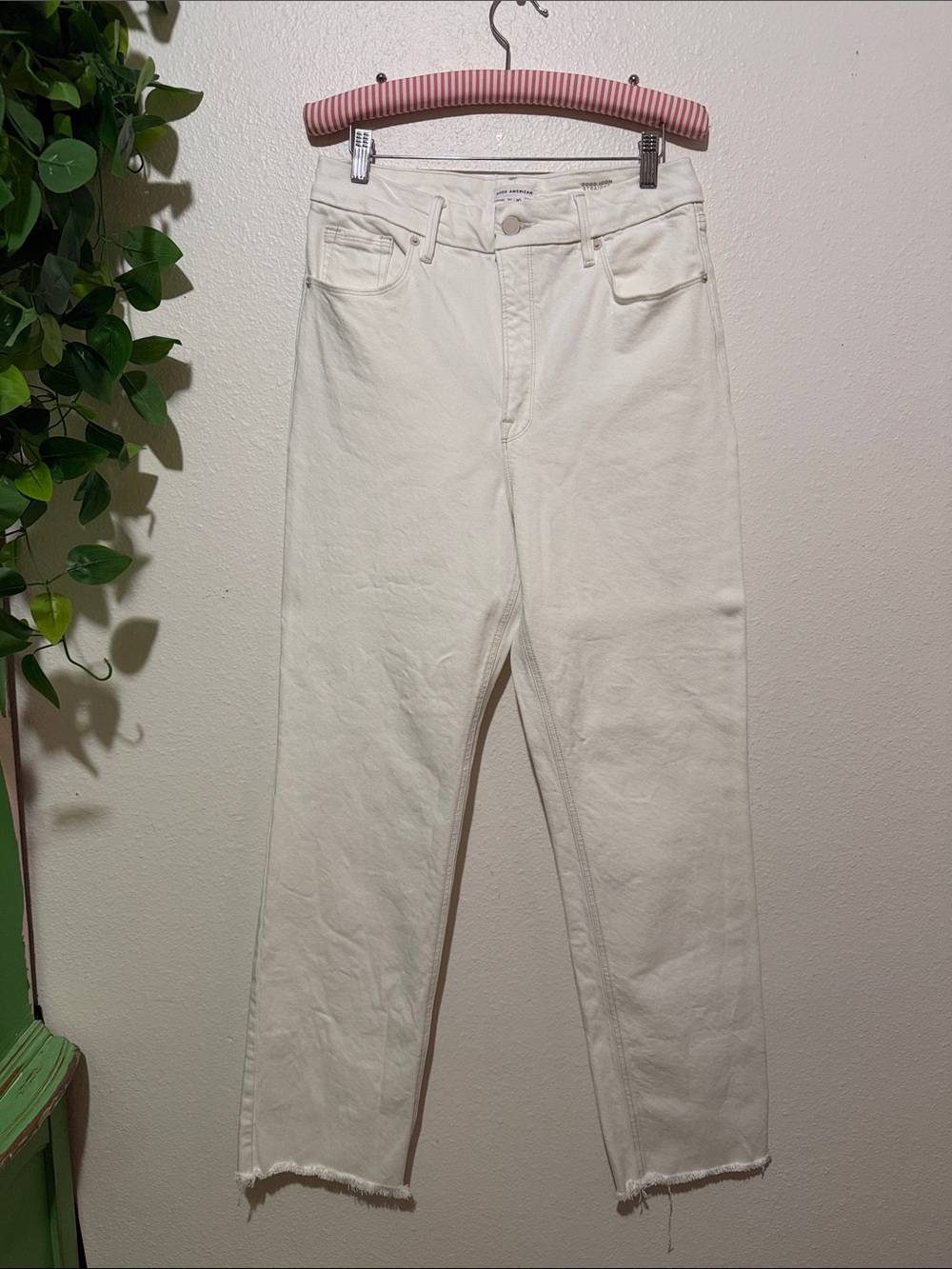 Good American Good Icon Straight Jeans High Rise Cloud White 10 GIC220PT